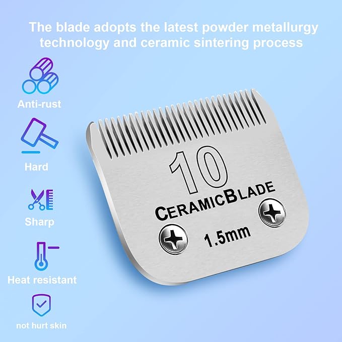10 Dog Grooming Replacement Ceramic Blades Compatible with Wahl,Oster,Andis Dog Detachable Clipper,Cut Length 1/16-Inch,2 Pack