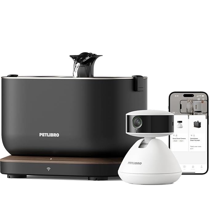 Bundle of PETLIBRO AI Pet Camera Indoor with Phone App Cat Camera 360° View, 1080P Dog Cam Night Vision, 2-Way Audio WiFi Cam Cat + PETLIBRO Cat Water Fountain, App Monitoring Pet Fountains 2.5L/84oz