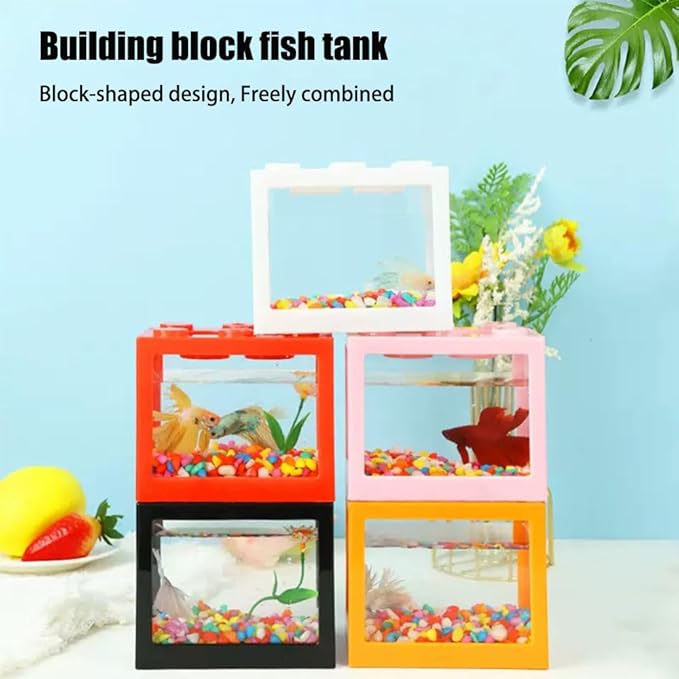 Small Betta Fish Tank,Mini Fish Tank Aquarium Tank Kit,Desktop Stackable Cube Tank for Sea Monkey Shrimp Moss Balls Insects (Building Block Fish Tank 1 PCS