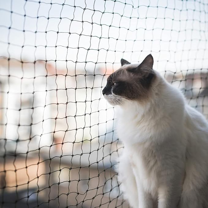 Cat Netting Balcony 10 * 33ft Pet Mesh Fence for Balcony Black Nylon Balcony Netting for Pets Anti-Fall Cat Net for Balcony and Windows