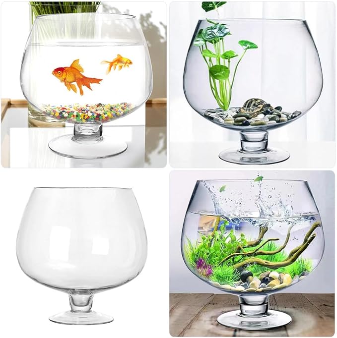 Elegant Glass Fish Bowl: Multi-Functional Betta Fish Tank, Desktop Goldfish Aquarium - Clear Glass Vase for Home Office Decor, 7.47 Inch