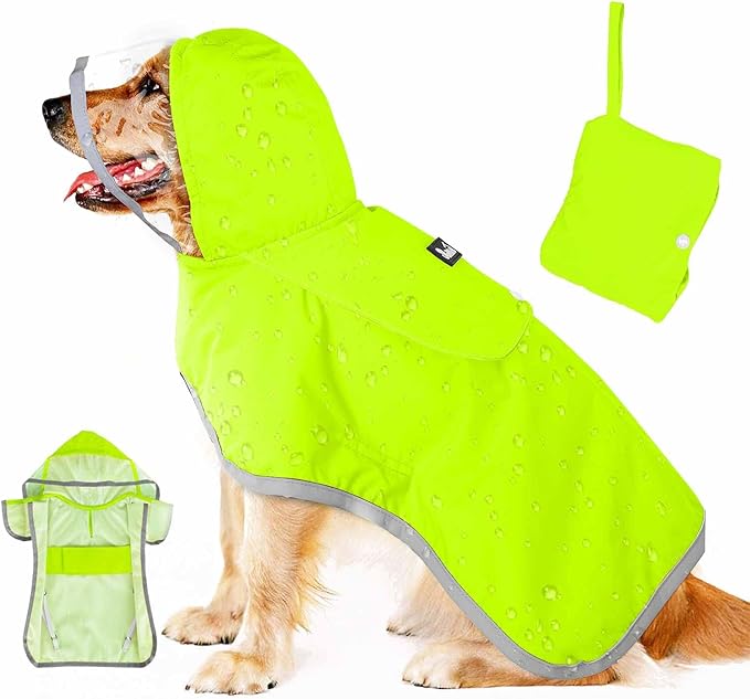 Lukovee Dog Raincoat, Adjustable Dog Rain Jacket with Clear Hooded Double Layer for Large Medium Small Dogs Puppies, Waterproof Rain Coat Poncho with Reflective Storage Pocket & Rim (Green,XXXL)
