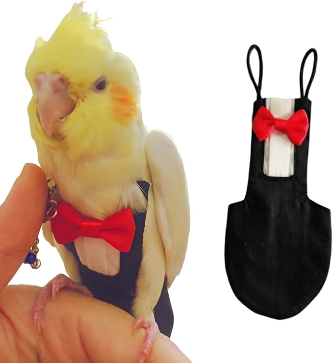 Bird Flight Suits Diapers, Parrot Flight Suits Diapers for Monk Parakeets, Cockatiels Flight Suits, Parrot Clothes, Bird Training Nappy Suit Liners Clothes (Large,Black)