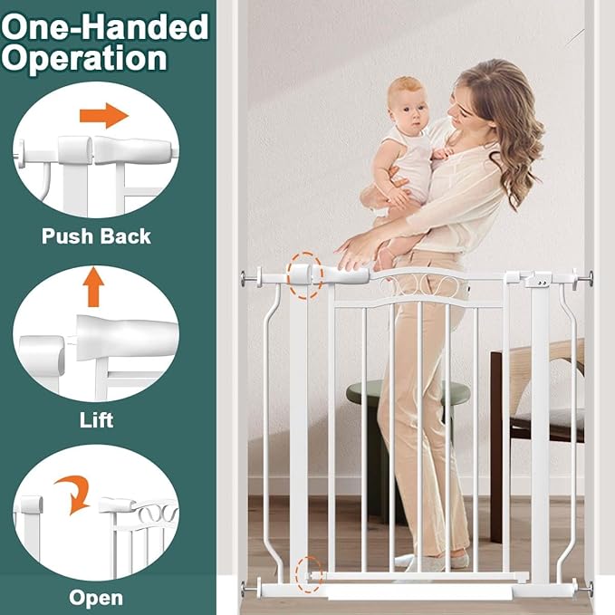 Fairy Baby 53.1"-62.5" Extra Wide Long Baby Gate, Dog Safety Gates & Gate Extensions for Stairs, Doorways, Hallways and Kitchen, Pet Garden Animal Barrier Fence Indoor Kid Gate Metal Auto Close, White