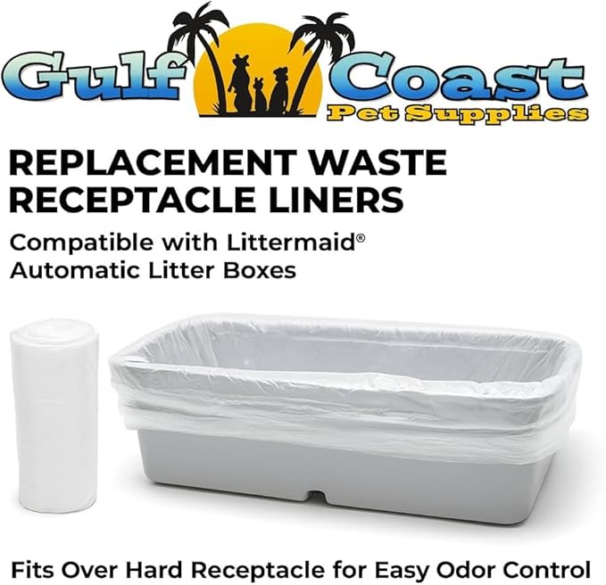 Gulf Coast Pet Supplies® Replacement Waste Receptacle Liners – Compatible with LitterMaid® Automatic Litter Boxes – 150 Count Options – Fits Over Hard Receptacle for Odor Control