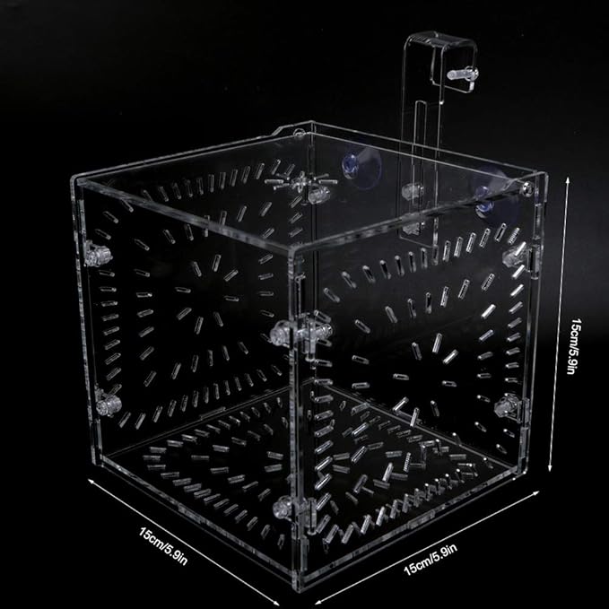 Fish Tank Breeding Box Acrylic Isolation Incubation, Adjustable Height, Transparent - Durable Material, Stable Attachment, Ideal for Aggressive and Sick Fish (15CM*15CM*15CM)