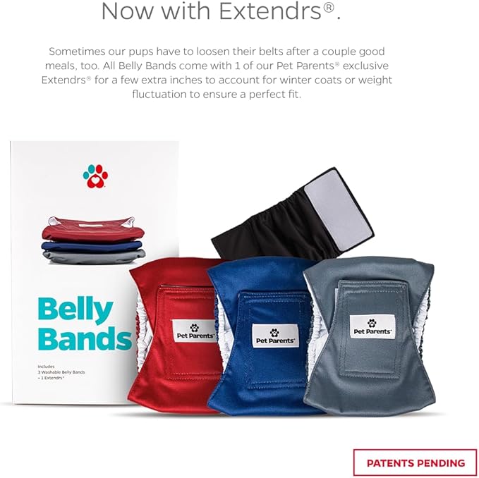 Pet Parents® Washable Belly Bands for Male Dogs (3pack) + Extendrs® of Durable Dog Diapers Male, Premium Male Dog Diapers & Dog Wraps (Medium, Kingsmen)