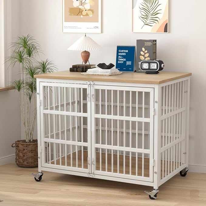 48 inch Dog Crate Furniture, Heavy Duty Dog Kennel Indoor for Large Dogs, Escape-Proof and Chew-Proof Wooden Dog Cage for high Anxiety Dog, Decorate House as TV Stand, End Table