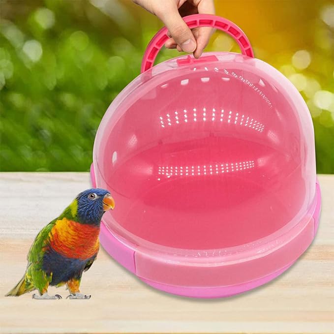 Portable Handheld Bird Carrier Cage with Pink Fleece Nest Pad, Small Parrot Travel Cage for Outdoor Use, Warm Budgerigar and Young Bird Transport, Space Capsule Design