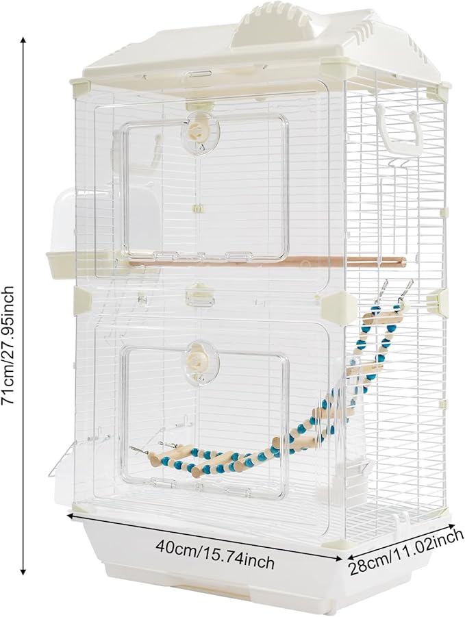 28inch Small Bird Cage Parrot Cage, White Iron Pet Bird Flight Cage Portable Birdcage with 2 Doors Cute Style for Parrots Cockatiels Conure Budgie Small Medium Birds