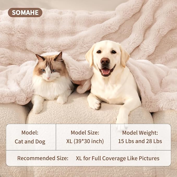 Dog Blanket Self-Warming Throw for Medium & Large Dogs, Dual-Side Sherpa Plush, Thick Crate Bed Cover & Car Seat Mat, Anti-Static Machine Washable No Shrink, 39x30 Inch White
