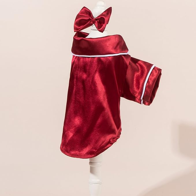 Cat Puppy Costume Elegant Satin Pajamas with Bow Headband 2PCs Set Pet Sleepwear Cute Pet Outfit Cosplay Partywear Photoshoots (red Set,X-Large)