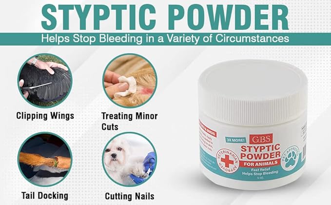 5 oz Styptic Powder for Dogs, Cats & Birds Stops Bleeding– Quick Blood Clotting for Nail Clipping, Minor Cuts, Tail Docking & Wing Clipping – Pet First Aid Hemostatic Powder with Sealed Top & Scoop