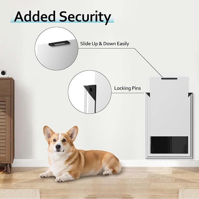 Dog Door for Wall, Energy Efficient French Doggy Door with Aluminum Frame, Telescoping Tunnel and Magnetic Flaps, Easy Install for Walls 4"- 7 7/8" Thick, XLarge