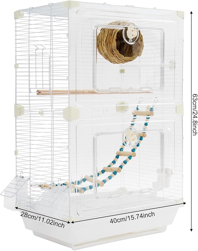 Two-Tier Bird Cage, 30 Inch Pigeons Parrot Birdcage with Safe Rotary Door Lock, White Parakeet Cage for Small to Medium Birds, Easy Access Double Doors. (E)