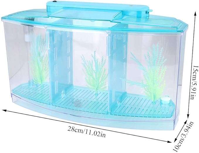 LIZEALUCKY Betta Fish Tank, Adjustable LED Light Acrylic Small Aquarium, Fish Tank Starter Kit with Isolation Plates and Water Change Valve, Blue
