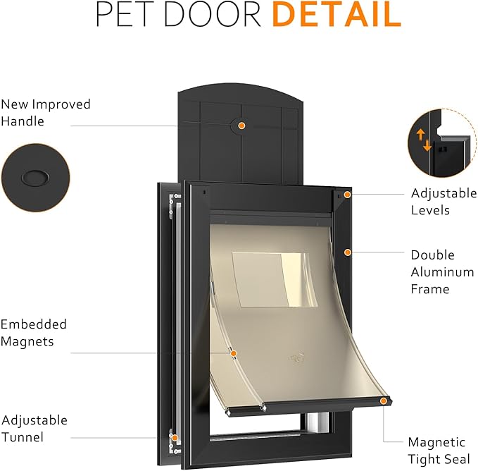[Classicmacher] Heavy Duty Doggie with Two Sliding Lock Panel, Aluminum Large Dog Door for Exterior Door, Magnetic Double Flaps for X-Large Dog Up to 200LBS (Double Flaps,X-Large)