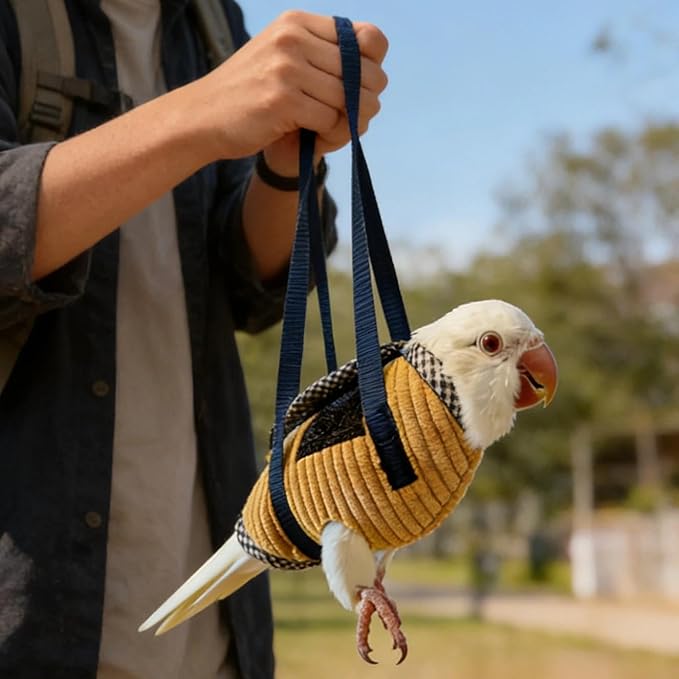 DRESSO Portable Bird Traval Carrier Bag, Escape Resistant Outdoor Harness Vest for Small Medium Parrots, Cockatiel, Budgie, Random Color(Large)