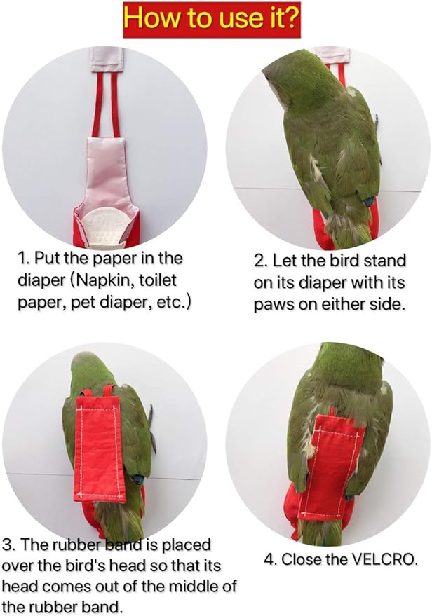 Parrot Diaper Bird Flight Suit, Bird Clothes, Waterproof Lining Pet Bird Supplies (S, Red)