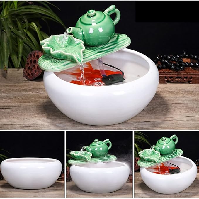Fish Tabk Aquarium Fish Tankchinese Style Ceramic Flow Water Fountain Office Living Room Table Top Fish Culture Bowl Aquarium Starter Kits Cool Fish Tank(C,31cm)