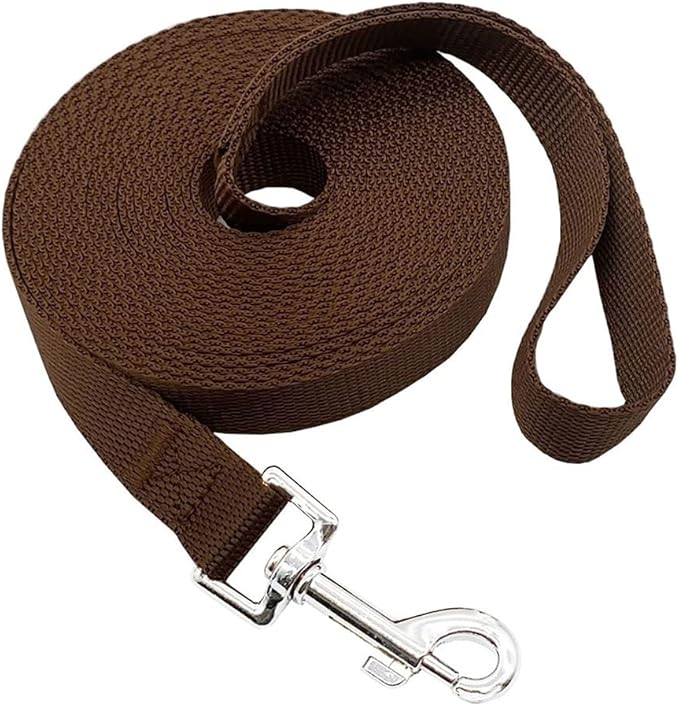 Nylon Training Dog Leash for Small Medium Large Dogs, 15ft 20ft 30ft 50ft Long Leash Dog/Puppy Lead for Obedience Recall Training, Camping (1" x 50ft, Brown)