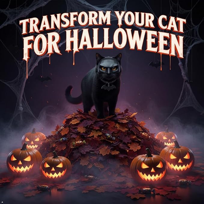 Bat Mask and Collar Badge Set, Funny Pet Costume Accessories for Indoor Cats, Superhero Outfit for Halloween, Cosplay, Photoshoots, and Gift for Pet Lovers (Medium)