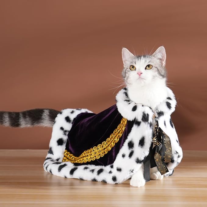 Lovelyshop pet Serial Lux Fur Purple Cat Dog Cloak for Halloween Costumes, King Queen Prince and Princess Cosplay- S