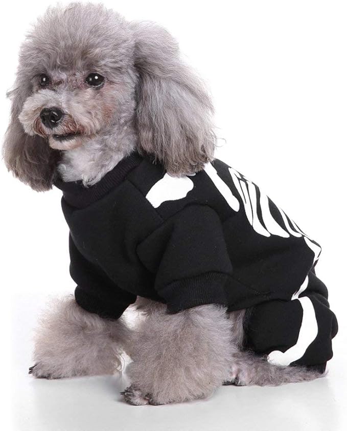 Halloween Fancy Fleece Dogs Cats Warm Pajama Coat Skeleton Costumes for Teddy, Pug, Chihuahua, Shih Tzu, Yorkshire Terriers, Papillon B-Black/White S