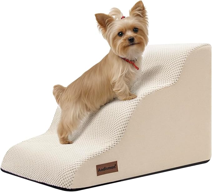 Dog Stairs for Small Dogs,3 Step Dog Ramp for Couch and Bed,Pet Stairs with Non-Slip Bottom for Old Cats,Indoor Pet Steps,Comfort,Durable,15.4" H