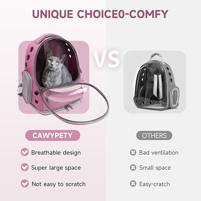 Cat Backpack Carrier, Breathable Cat Carrier Large Space Bubble Pet Backpack for Kitty Small Dog up to 12lbs, Transparent & Foldable Pet Carrier for Travel Hiking（Pink）