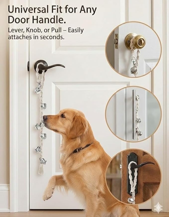 Dog Bells to Go Outside & Puppy Potty Training, Adjustable Dog Door Bell Ring to Go Potty, Handmade with Premium Yarn. Twisted Style, Beige 2 Count
