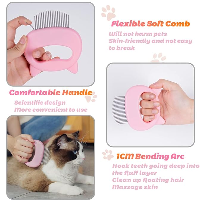 Cat Comb Pet Short Long Hair Removal Massaging Shell Comb Soft Deshedding Brush Grooming And Shedding Matted Fur Remover Massage Dematting Tool For Dog Puppy Rabbit (Blue)