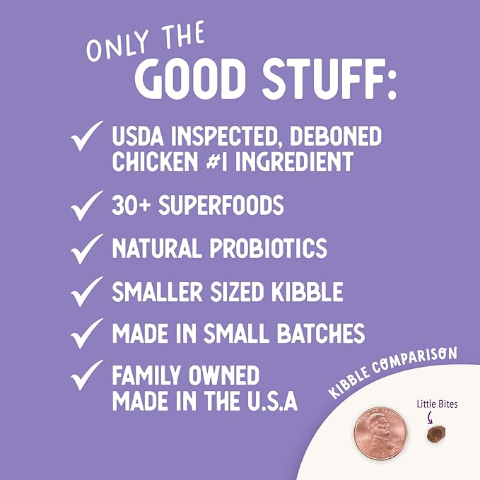 Health Extension Little Bites Dry Dog Food for Toy and Small Breeds, Chicken & Brown Rice Recipe, with Probiotics & Superfoods for Digestion & Coat Health, 1 lb Bag
