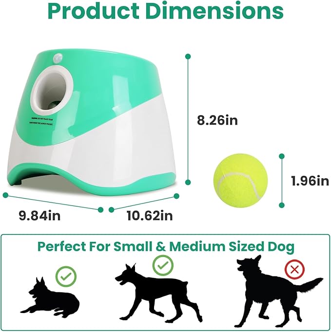 Dog Ball Thrower Launcher, Automatic Ball Launcher with 6 Tennis Balls for Small Medium Dogs, 3 Adjustable Distance Settings, Rechargeable Dog Toy Mental Stimulation Training Game for Energetic Dogs