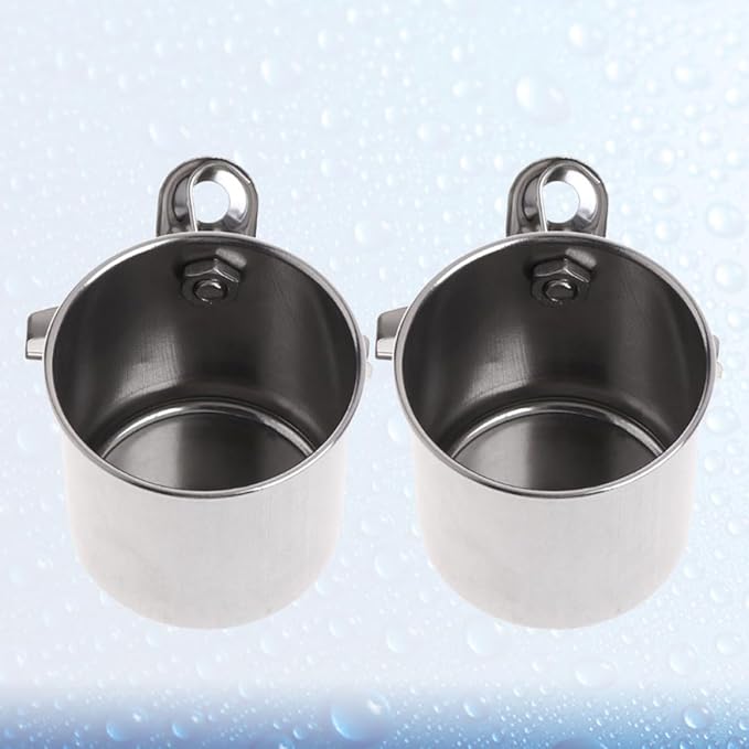 Toyvian 2pcs Stainless Steel Parrot Bird Feeder Water Bowl Large Clamp Cup Portable Cage Food Holder for Pet Birds Feeding and Watering Supplies