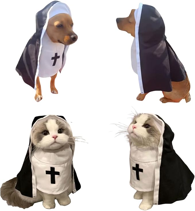 Pet Cat/Dog Nun Costume Clothing- Cute Funny Sister Habit Dress Outfit for Halloween Christmas Festival Cosplay Party (Large)