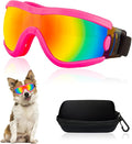 Dog Goggles Small Breed Dog Sunglasses with Adjustable for UV Protection Eyewear Doggy Doggie Puppy Glasses Anti-Fog Wind Dust Snowproof (Pink Frame Red Lens)