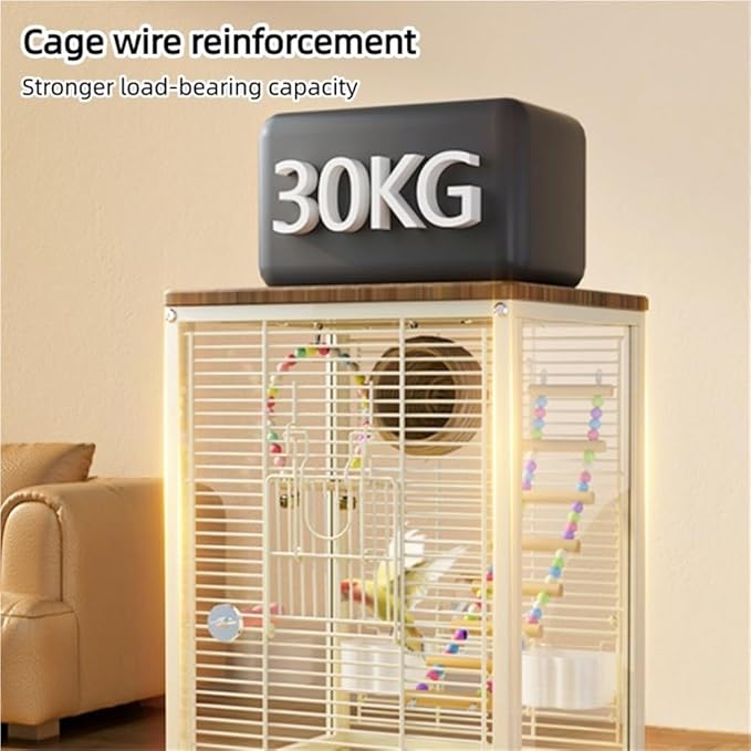 Medium Bird Cage with Rolling Wheels, Modern Clear Decorative Birdcage for Lovebirds, Hill Mynas, Budgerigars, Sun Conures, Munias, White-Eyes(Gray)