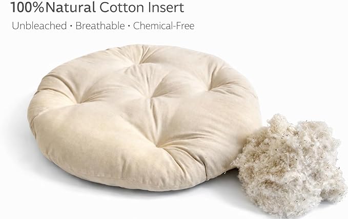 Round Dog Bed Insert Natural – Muslin Cotton Cover with Raw Cotton Filling, Breathable, Plastic-Free, Replacement Cushion (Medium 28" x 3")