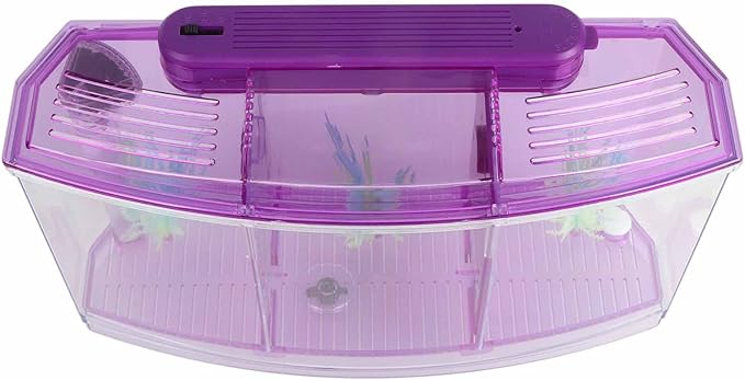 GLOGLOW TripleChamber Fish Breeder Box for Aquarium, Breeding Tanks Transparent LED Acrylic Small Fishes Breeding Isolation Box with Six LED Lights and Water Change Valve Breeder (Purple)