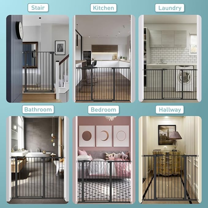 Fairy Baby 38" Extra Tall Baby Gate for Stairs Doorways, 48.9"-54.3" Adjustable Width Pet Dog Gate, Metal Pressure Mounted Auto Close Safety Child Gate for Kids Pets No Drilling, Black