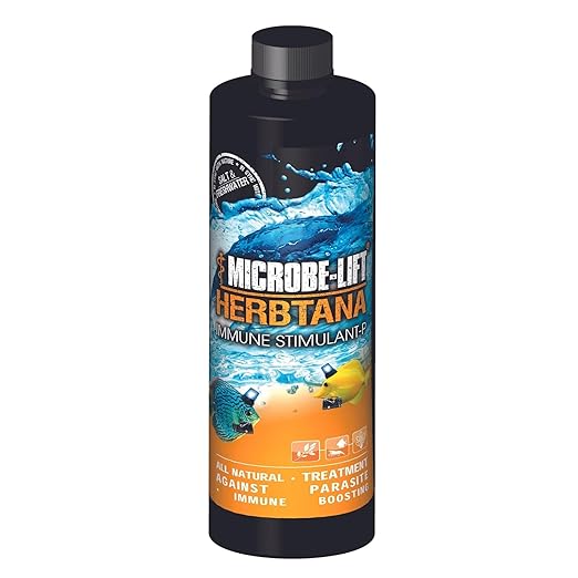 MICROBE-LIFT Herbtana Fish Medicine, Immune Booster and Parasite Treatment for Aquarium Fish Health, Ich Treatment, Use in Freshwater Tank or Saltwater Aquarium, 8 Ounces (HERB08)