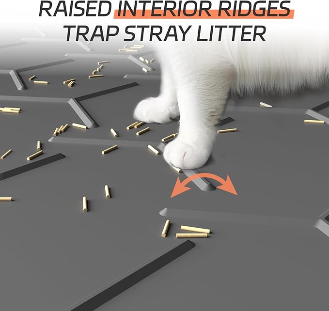 Extra Large Silicone Cat Litter Mat, Waterproof/Urineproof, Litter Recycling, Easy to Clean, Soft on Kitty Paws (28"X40"-Dark Grey)