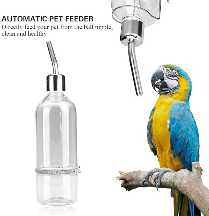 Parrot Water Feeder Automatic Pet Rabbit Feeder Parrot Bird Water Feeding Bottle Hamster Water Bottle Feeder with Stainless Steel Ball Nipple(S)