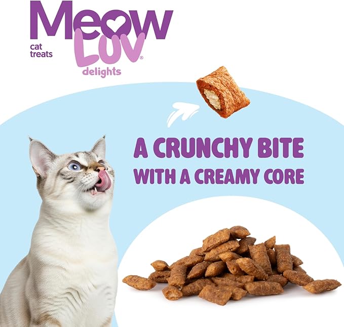 Ultra Chewy Meow Luv Delights Crunchy Cat Treats with Creamy Center - Salmon and Chicken Flavors - Premium Cat Snacks - Soy-Free Recipe - Salmon Flavor - Healthy Treats for Indoor Cats - 4 Pack
