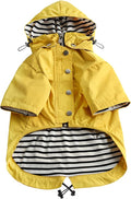 Morezi Dog Zip Up Raincoat with Reflective Buttons, Rain/Water Resistant, Adjustable Drawstring, Removable Hood, Raincoats with Legs 8lbs to 80lbs Available - Yellow - L