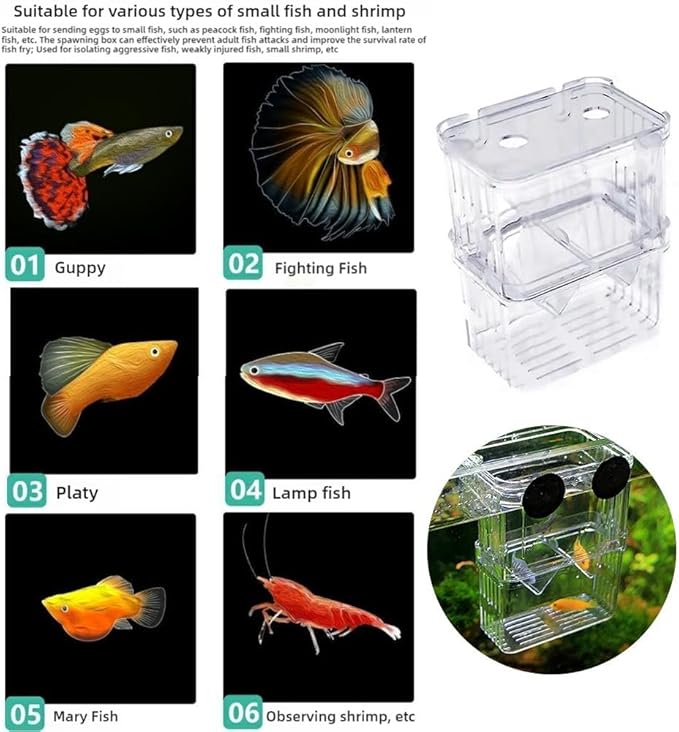 Generic Aquarium Fish Tank Hatchery Incubator Breeding Box, Transparent Fish Isolation Box Acclimation Hatchery, for Baby Fish Shrimp Clownfish Guppy (S)