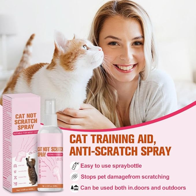 Cat Deterrent Spray to Protect Furniture - Natural Ingredient Scented Deterrent for Scratching, Chewing on Cords, Sofa, Walls & Plants, Pet Behavior Aid, 1 PC