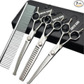 7 inches Safe Dog Grooming Scissors Set with Round Tip,Straight & Thinning & Curved Shears Set with comb for Dog & Cat Grooming (Black 3 in 1 with comb)
