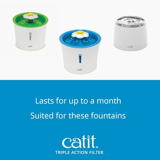Catit Triple Action Replacement Original Water Fountain Filters, 5 Pack – Official Replacement Filters for Catit Cat Drinking Water Fountains